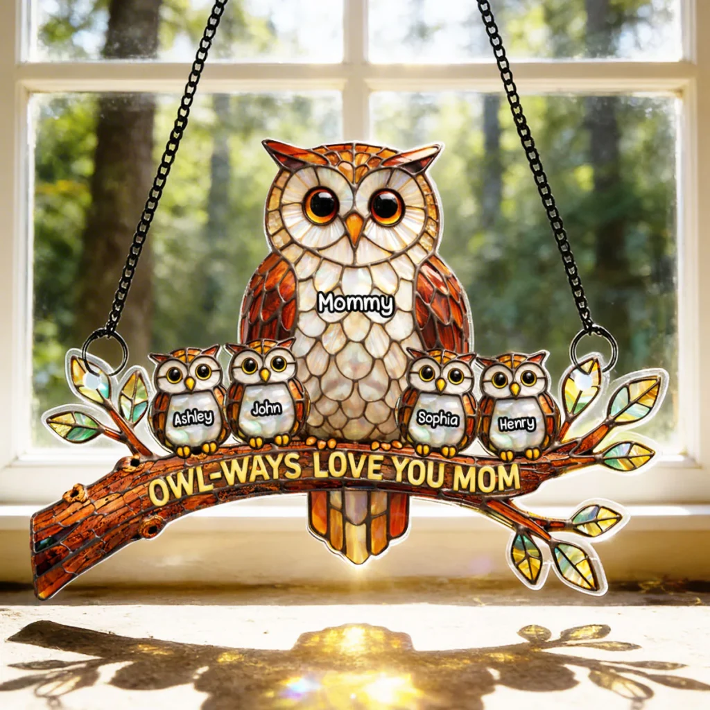 Owl-ways Love You Mom - Personalized Suncatcher - Gift For Mom, Grandma